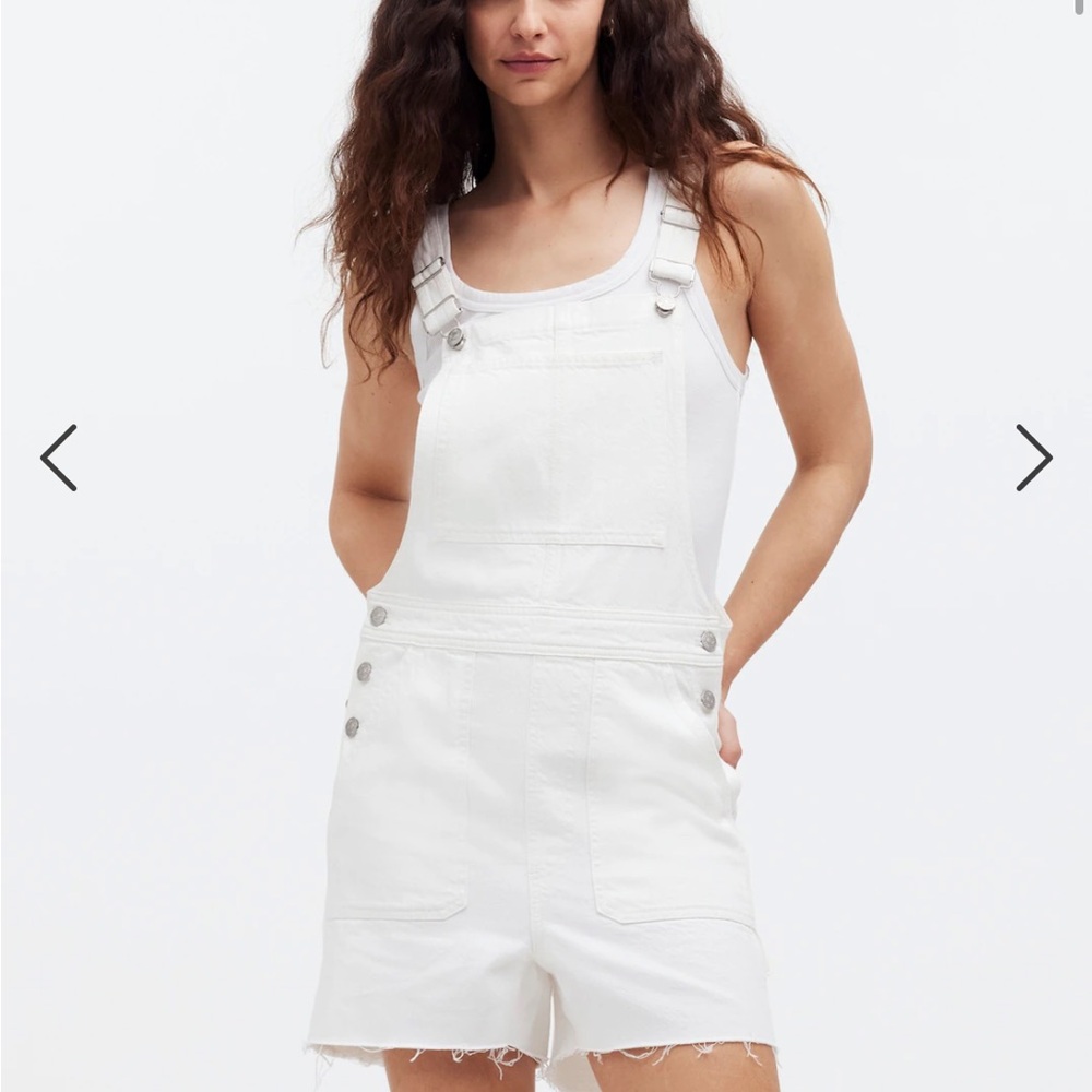 Madewell White Denim Short Overalls